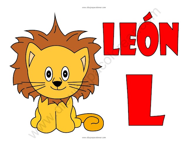 León letra L abecedario dibujo a color y para colorear
